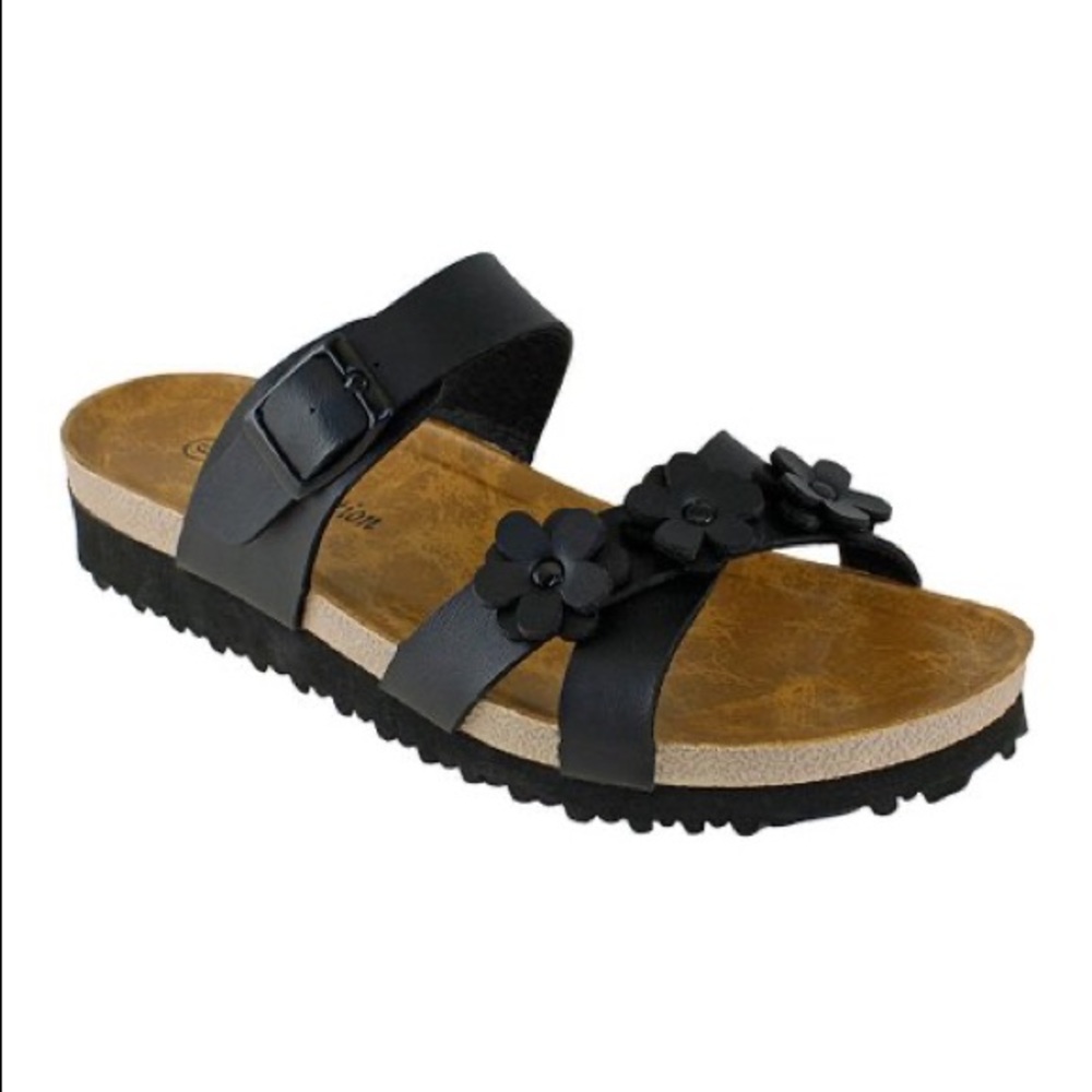 Black Floral-Accent Rosa Women’s Sandal